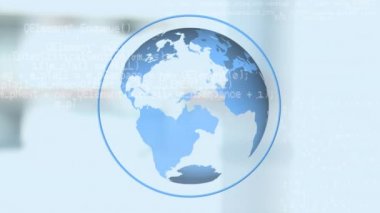 İkili kodları ile dönen bir dünya dijital animasyon. Arkasında El sallama işadamları var