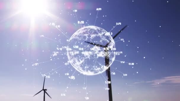 Digitale Samenstelling Van Een Paar Windmolens Roterende Met Wind Een — Stockvideo