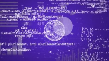 Program kodları ile dönen bir dünya dijital animasyon. Grafikler ve istatistikler ekran üzerinde çalışıyor