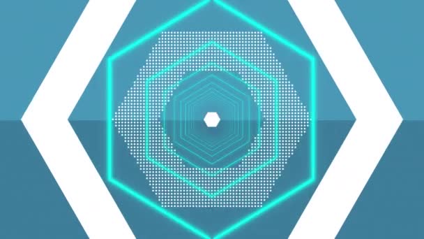 Цифровая Анимация Концентрических Шестиугольников Создающих Туннель Мерцающими Яркими Огнями Узорами — стоковое видео