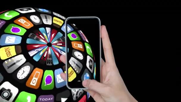 Digital Animation Spinning Globe Globe Apps Icons Its Surface Foreground — Stock Video