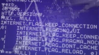 Çizgi grafikler ile program kodları dijital animasyon. Arka planda kılavuz çizgileri ve illüstrasyonlar