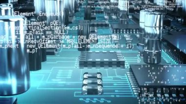 Arka plan dijital devre yakın bir şekilde gösterir iken ekranda hareket program kodları dijital animasyon