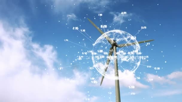 Composto Digital Uma Turbina Eólica Com Lâminas Rotativas Uma Vista — Vídeo de Stock