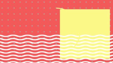 Sarı kareler ile ekranda noktalı desen ve Wiggly çizgiler hareket ederken bir somon renkli arka plan dijital animasyon