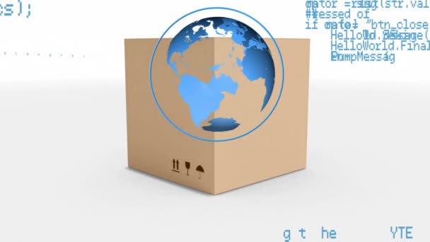 Animation Numérique Globe Bleu Tournant Tandis Que Les Codes Programme — Video