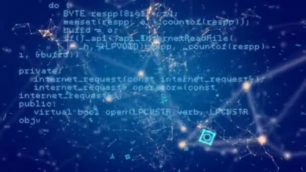 Digital Animering Ett Programkoder Som Rör Sig Skärmen Medan Bakgrunden — Stockvideo