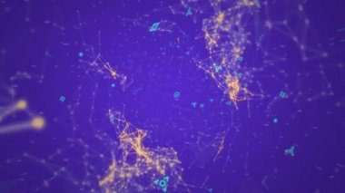 Asimetrik çizgiler ve mavi arka plana karşı ekranda hareketli futuristik semboller dijital animasyon