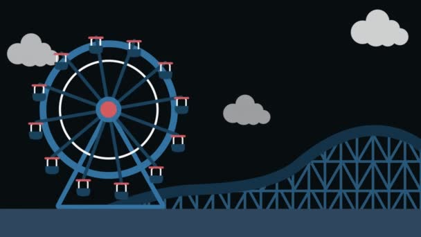 Animação Digital Uma Roda Gigante Uma Montanha Russa Movendo Tela — Vídeo de Stock