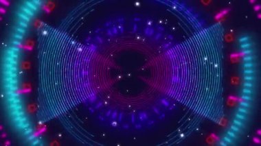 Ekranda beyaz noktalar zoom iken ekranda hareketli renkli dijital ışıklar dijital animasyon