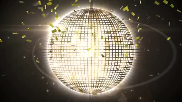 Cyfrowa Animacja Disco Ball Srebrnymi Złotymi Kwadratami Świecącą Podczas Gdy — Wideo stockowe