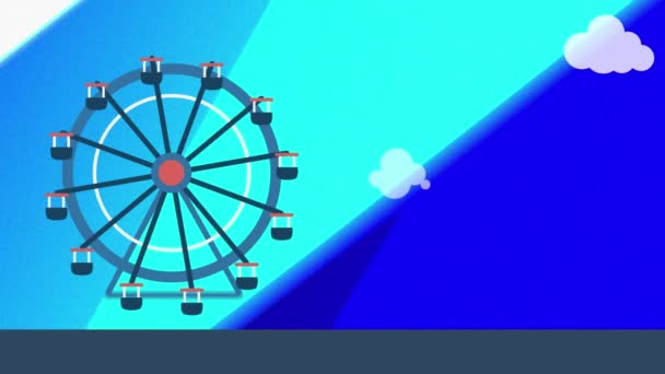 Digital Animation Ferris Wheel Roller Coaster Moving Screen Blue Sky — Stock Video