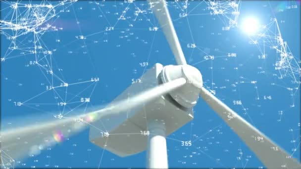 Digitale Animatie Van Een Witte Windturbine Met Bladen Die Bewegen — Stockvideo