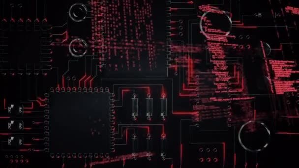 Цифрова Анімація Програмних Кодів Цифрових Схем Рухаються Темному Тлі — стокове відео