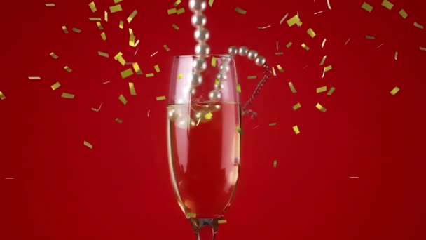 Composito Digitale Bicchiere Champagne Con Una Collana Perle Uno Sfondo — Video Stock