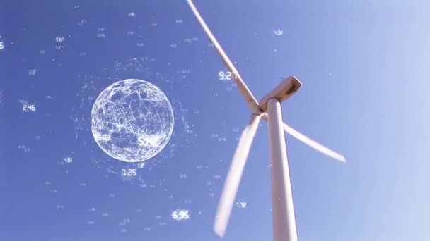 Composite Numérique Une Éolienne Blanche Avec Pales Tournantes Tandis Globe — Video