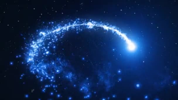 Evren Arka Plan Üzerinde Mavi Parçacıklar Yaparken Her Yönde Uçan — Stok video