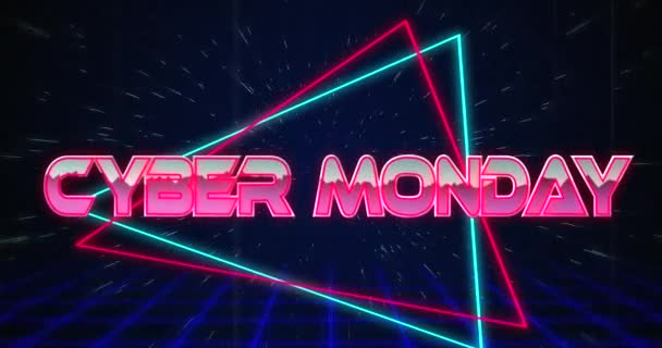 Animation Retro Cyber Monday Text Glitching Över Blå Och Röda — Stockvideo