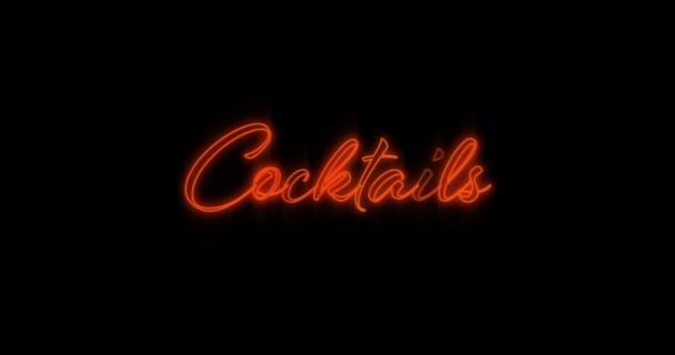 Animation Word Cocktails Blinking Neon Billboard Red Black Background — Stock Video