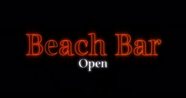 Animazione Rosso Emergente Lampeggiante Beach Bar Neon Cartellone Sfondo Nero — Video Stock