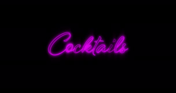 Animation Word Cocktails Blinking Neon Billboard Purple Black Background — Stock Video
