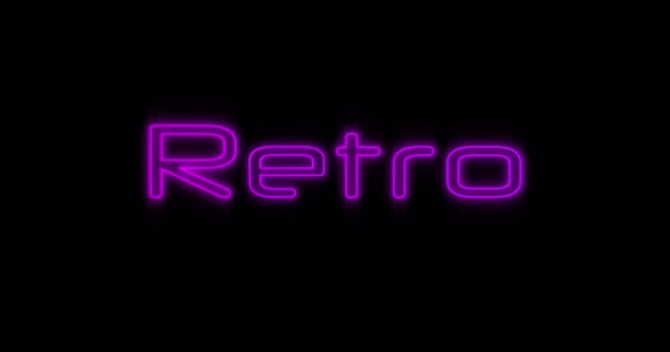Animatie Van Opkomende Paarse Retro Neon Billboard Tegen Zwarte Achtergrond — Stockvideo