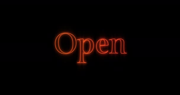 Animatie Van Opkomende Oranje Open Neon Billboard Tegen Zwarte Achtergrond — Stockvideo