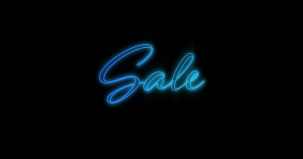 Animation Emerging Blue Sale Neon Billboard Black Background — Stock Video