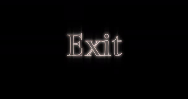 Animation Der Auftauchenden Weißen Exit Leuchtwerbetafel Vor Schwarzem Hintergrund — Stockvideo