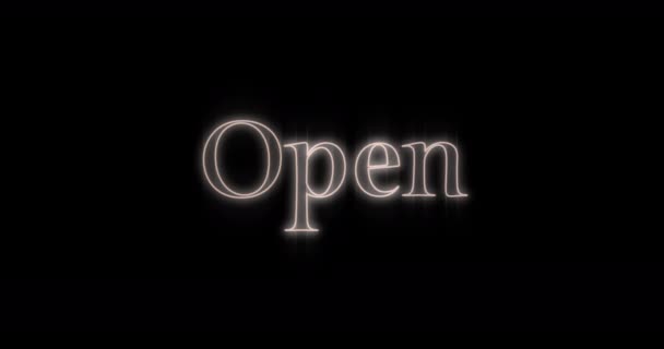 Animatie Van Opkomende Witte Open Neon Billboard Tegen Zwarte Achtergrond — Stockvideo