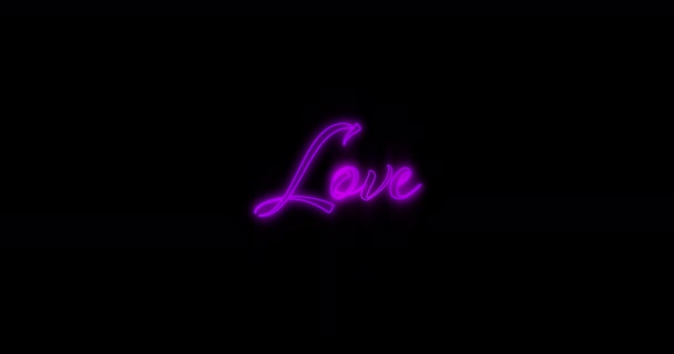 Animation Der Aufkommenden Lila Love Neon Reklametafel Vor Schwarzem Hintergrund — Stockvideo