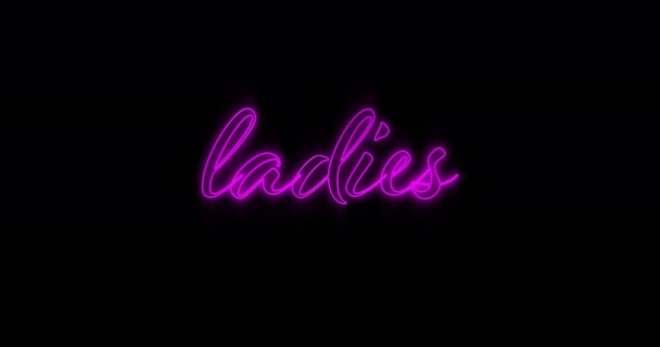 Animatie Van Opkomende Roze Dames Neon Billboard Tegen Zwarte Achtergrond — Stockvideo