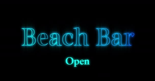 Animation Der Auftauchenden Blauen Strandbar Neon Plakatwand Vor Schwarzem Hintergrund — Stockvideo