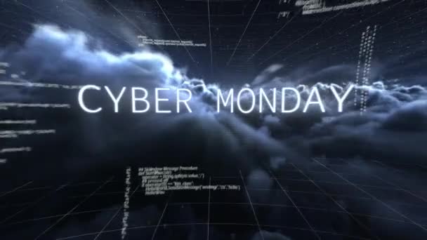 Animation Des Weißen Cyber Monday Textes Der Zwischen Wolken Stürmischen — Stockvideo