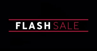 Siyah ekran 4k karşı görünen beyaz ve kırmızı Flash Satış metin animasyonu