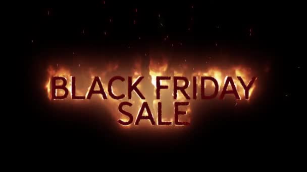 Animation Black Friday Sale Text Appearing Fire Black Background — Stock Video