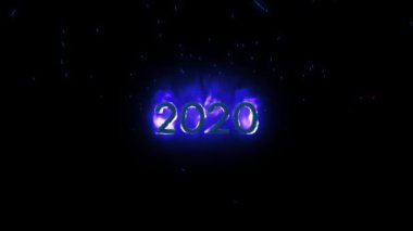 Siyah arka plana karşı mor ateşte görünen 2020 sayısının animasyonu