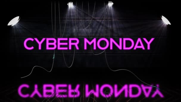 Pink Neon Cyber Monday Texto Aparecendo Enquanto Holofotes Ligar Contra — Vídeo de Stock