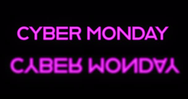 Różowy Neon Cyber Poniedziałek Tekst Pojawiające Się Czarnym Tle — Wideo stockowe