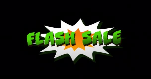 Animation Flash Sale Text Cartoon Style Explosion Black Background — Stock Video