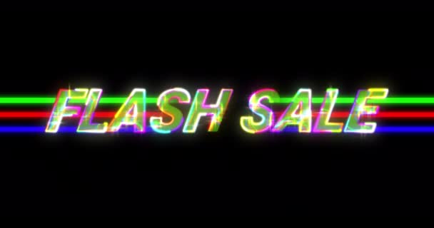Animation Neon Sale Advertisement Colorful Lines Black Background — Stock Video