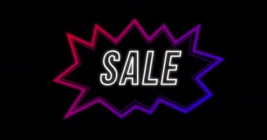 Siyah arka plan 4k karşı neon şekilli Retro Seksenler tarzında Satış reklam Animasyonu