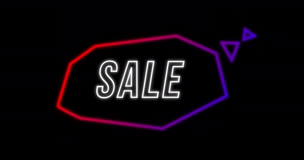 Animation Sale Advertisement Retro Eighties Concept Neon Shapes Black Background — Stock Video