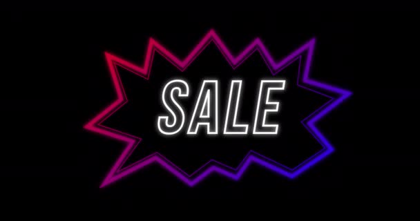 Animation Sale Advertisement Retro Eighties Style Neon Shape Black Background — Stock Video