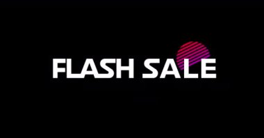 Siyah ekran 4k karşı mor ve mavi daire önünde görünen kelimelerin Flash Sale Animasyon