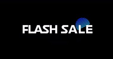 Siyah ekran 4k karşı mavi sıçrama daire ile görünen kelimelerin Flash Sale Animasyon