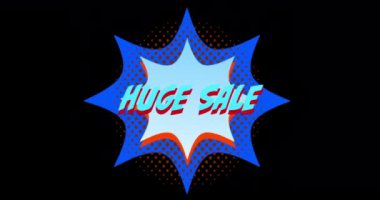 Siyah ekran 4k karşı patlama mavi etkisi önünde görünen mavi kelimelerin Büyük Satış Animasyon