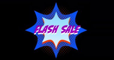 Siyah ekran 4k karşı patlama mavi etkisi önünde görünen kelimelerin Flash Sale Animasyon