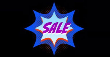 Siyah yeşil 4k karşı patlama mavi ve turuncu etkisi önünde görünen kelime Satış Animasyon