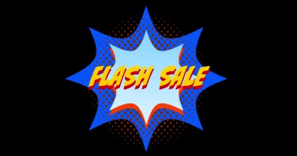 Animation Mots Jaunes Flash Sale Apparaissant Devant Explosion Effet Bleu — Video